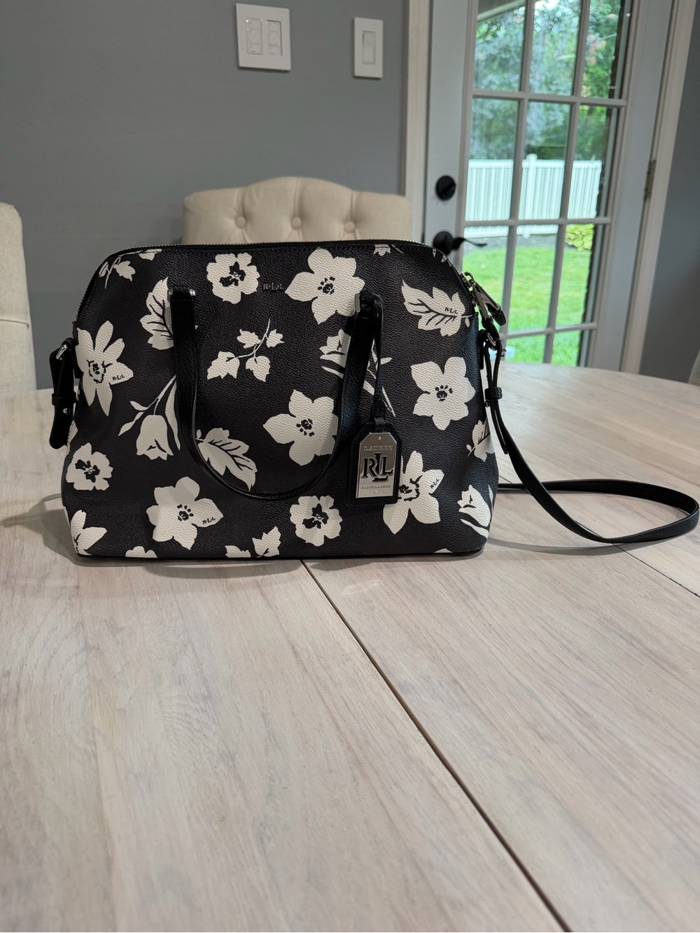 Ralph Lauren Black Floral Dome Satchel